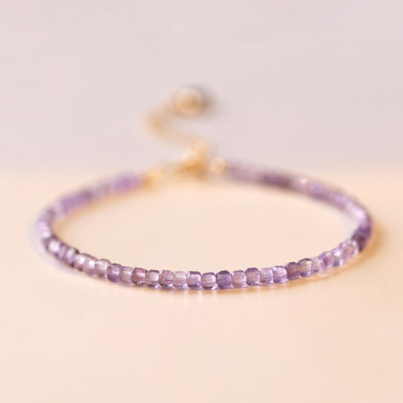 KarmaRipple's 2.5mm Authentic Amethyst Ultra-thin Beadwork 14k Gold Plated Bronze Inner Peace Bracelet p8