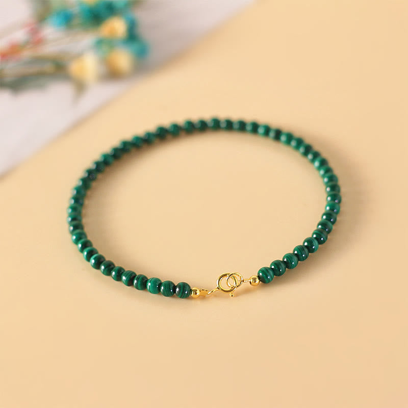 KarmaRipple's 4mm Authentic Malachite Beadwork 14k Gold Plated Bronze Anti-anxiety Bracelet p2