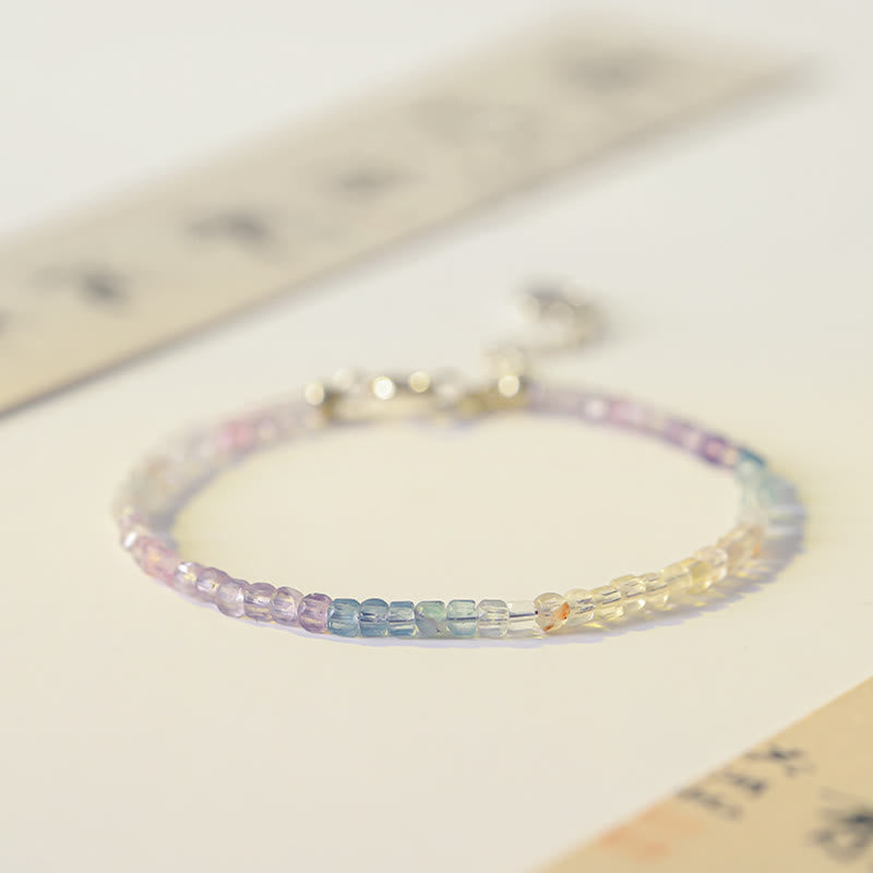 KarmaRipple's 2.5mm Fluorite Ultra-thin Beadwork 14k Gold Plated Bronze Heart Power Bracelet p2