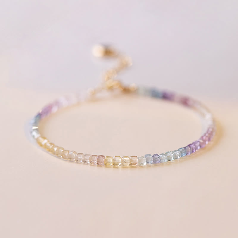 KarmaRipple's 2.5mm Fluorite Ultra-thin Beadwork 14k Gold Plated Bronze Heart Power Bracelet p8