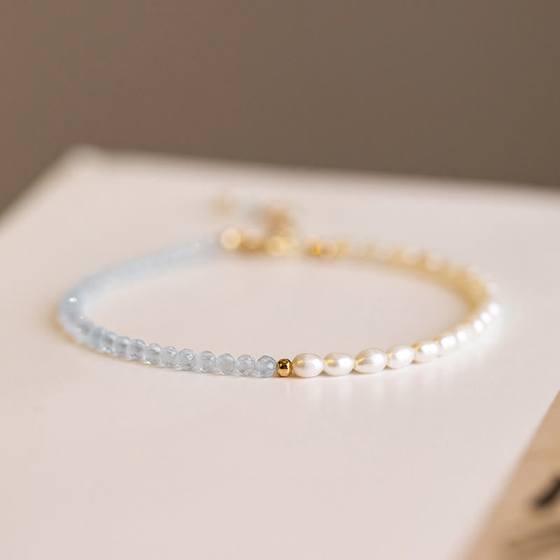 KarmaRipple's 2mm Turquoise Pearl Ultra-thin Beadwork 14k Gold Plated Bronze Wisdom Bracelet p1