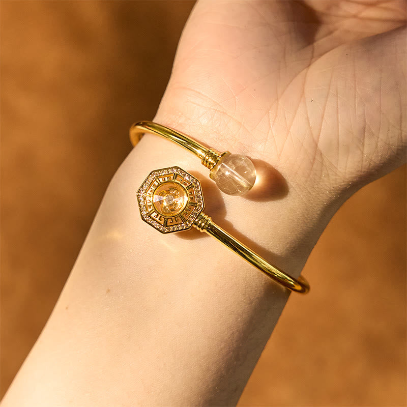 KarmaRipple's Rutilated Quartz Bronze Brass Rotatable Windmill Feng Sheng Shui Qi Courage Bracelet Bangle p5