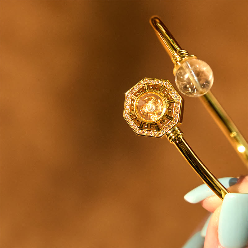 KarmaRipple's Rutilated Quartz Bronze Brass Rotatable Windmill Feng Sheng Shui Qi Courage Bracelet Bangle p7