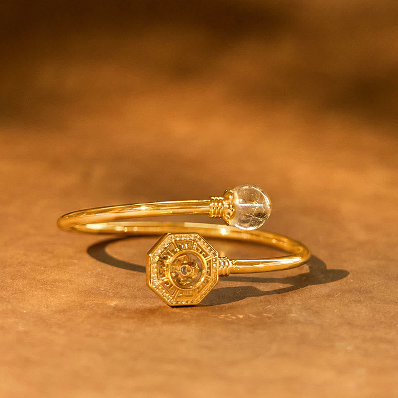 KarmaRipple's Rutilated Quartz Bronze Brass Rotatable Windmill Feng Sheng Shui Qi Courage Bracelet Bangle p2