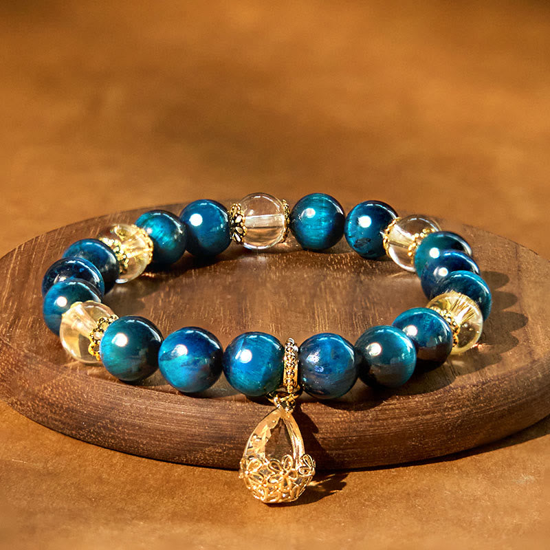 KarmaRipple's Blue Tiger Eye Ivory Gemstone Water Drop Strength Bracelet p2