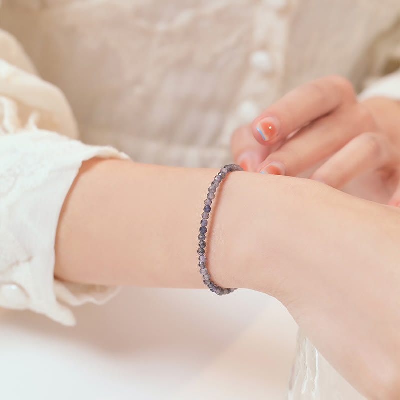 KarmaRipple's 3mm Amethyst Iolite Ultra-thin Beadwork 14k Gold Plated Bronze Communication Bracelet p13