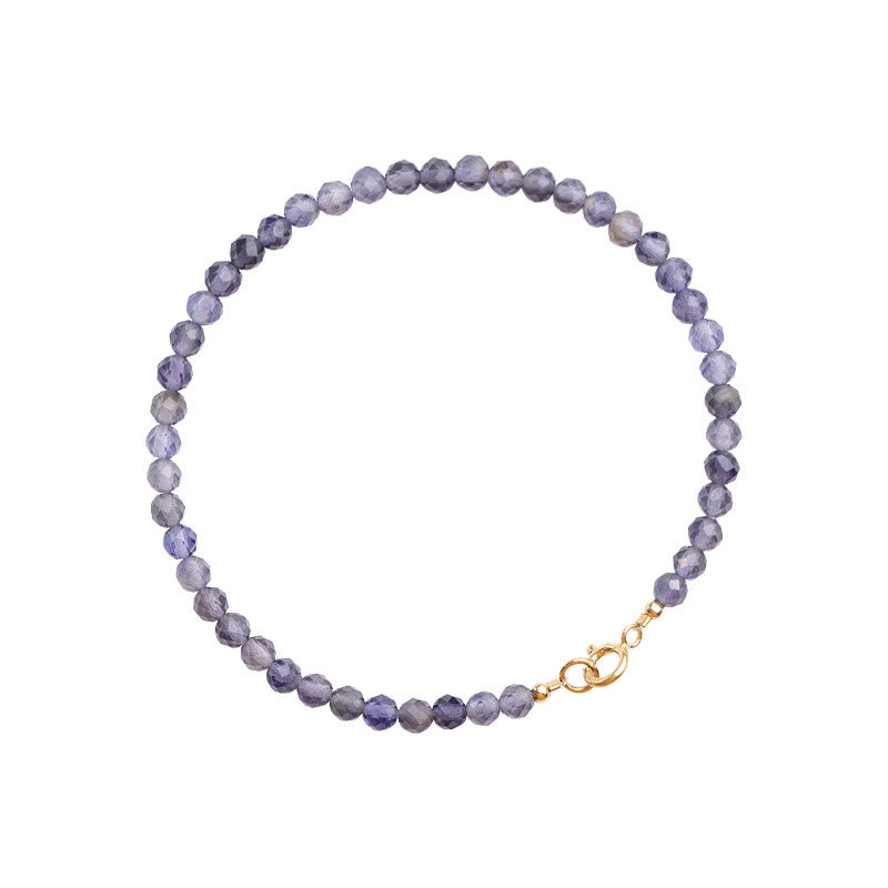 KarmaRipple's 3mm Amethyst Iolite Ultra-thin Beadwork 14k Gold Plated Bronze Communication Bracelet p16