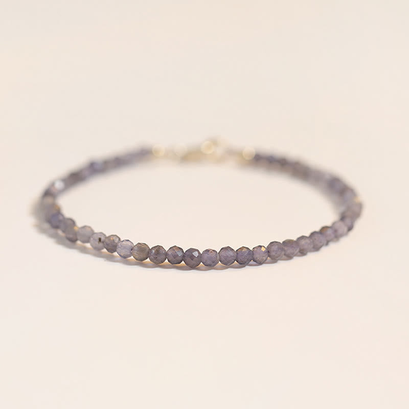 KarmaRipple's 3mm Amethyst Iolite Ultra-thin Beadwork 14k Gold Plated Bronze Communication Bracelet p11