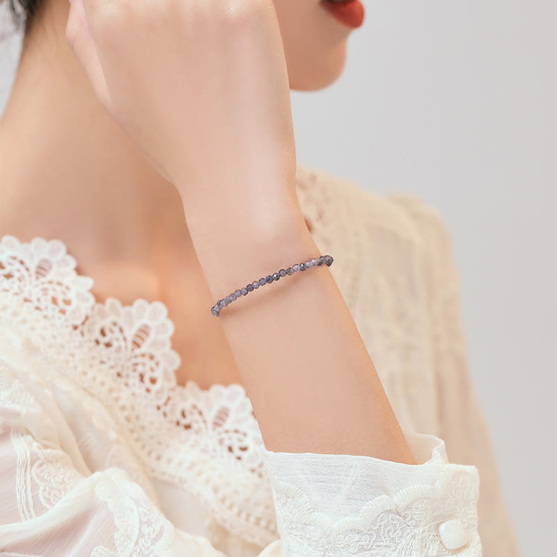 KarmaRipple's 3mm Amethyst Iolite Ultra-thin Beadwork 14k Gold Plated Bronze Communication Bracelet p6