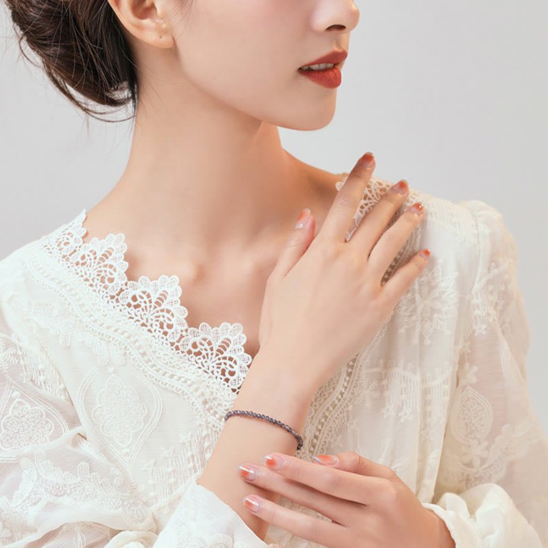 KarmaRipple's 3mm Amethyst Iolite Ultra-thin Beadwork 14k Gold Plated Bronze Communication Bracelet p12