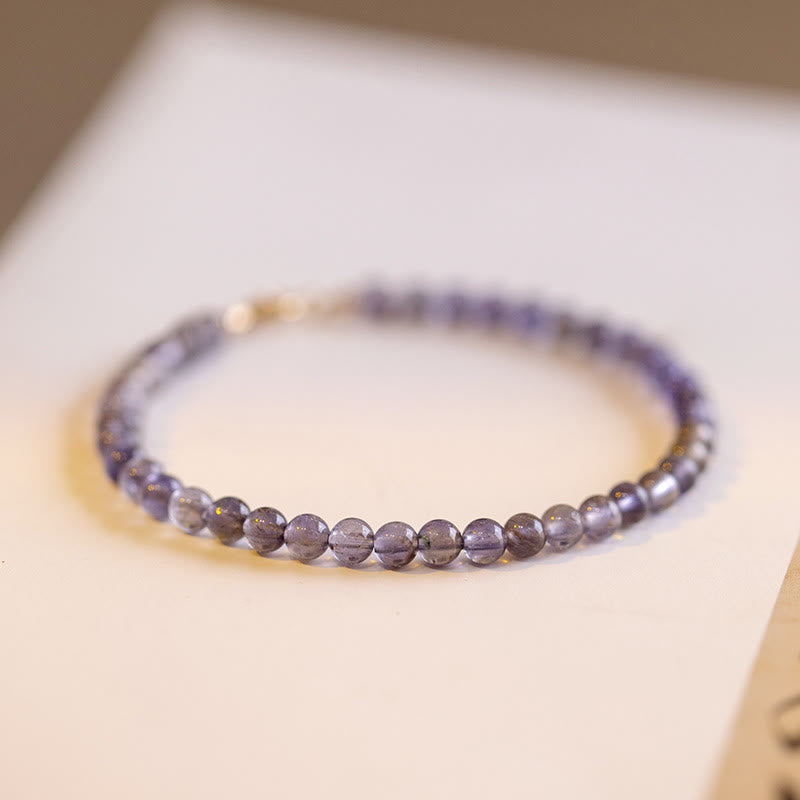 KarmaRipple's 3mm Amethyst Iolite Ultra-thin Beadwork 14k Gold Plated Bronze Communication Bracelet p1