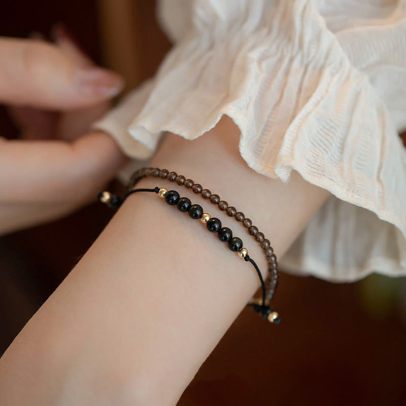 KarmaRipple's Smoky Quartz Black Obsidian Ultra-thin Beadwork Success Bracelet p4