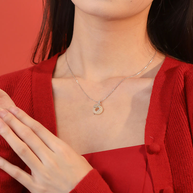 KarmaRipple's Authentic Hetian Jade Peace Buckle 925 Sterling Silver Year Of The Snake Fortune Pendant Necklace p12