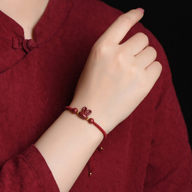 KarmaRipple's Handmade Cinnabar Chinese Zodiac Rabbit Fortune Red Rope Bracelet p10