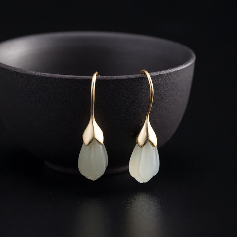 KarmaRipple's 925 Sterling Silver Hetian Jade Magnolia Abundance Drop Earrings p2