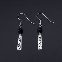 KarmaRipple's 925 Sterling Silver Black Onyx Hollow Vine Protection Drop Earrings