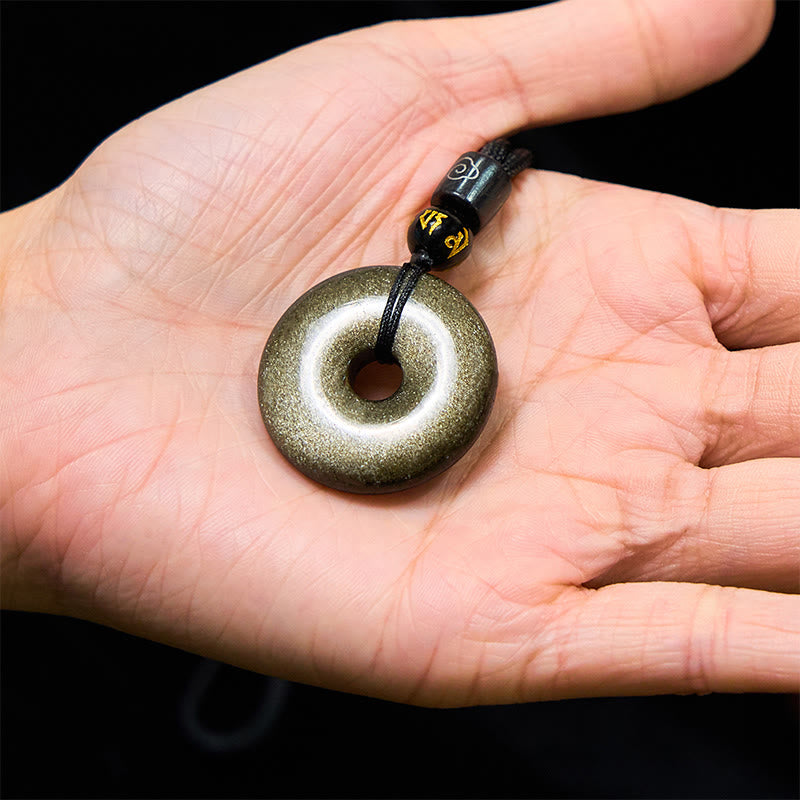 KarmaRipple's Authentic Gold Sheen Obsidian Peace Buckle Strengthen Pendant Necklace p7