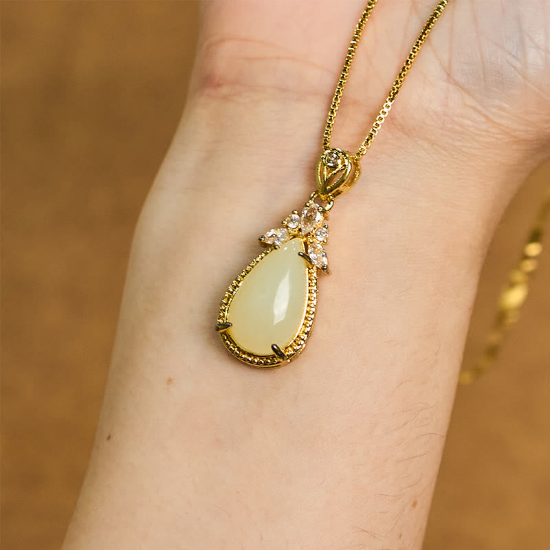 KarmaRipple's Hetian Ivory Jade Water Drop Happiness Pendant Necklace p5