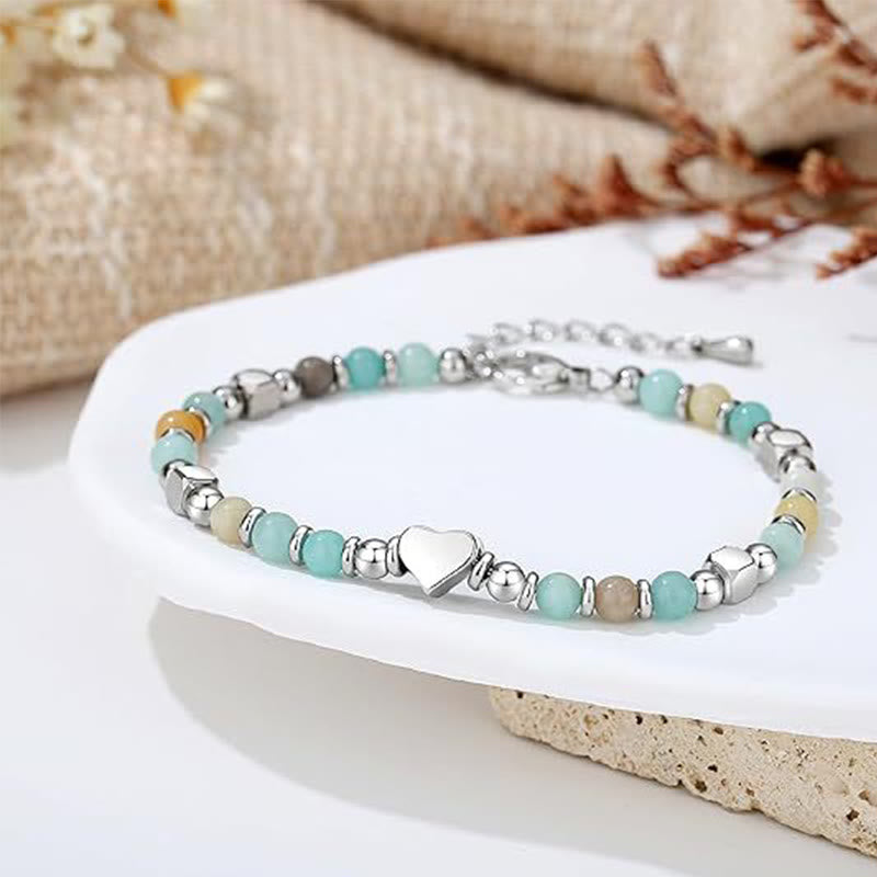 KarmaRipple's Authentic Stone Amazonite Amethyst Lazurite Rose Quartz Heart Positive Balance Bracelet p11