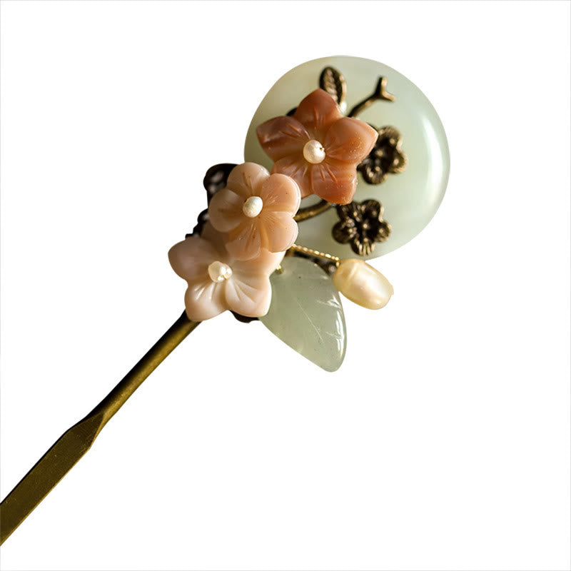KarmaRipple's Bronze Jade Shell Flower Leaves Fortune Hairpin p10