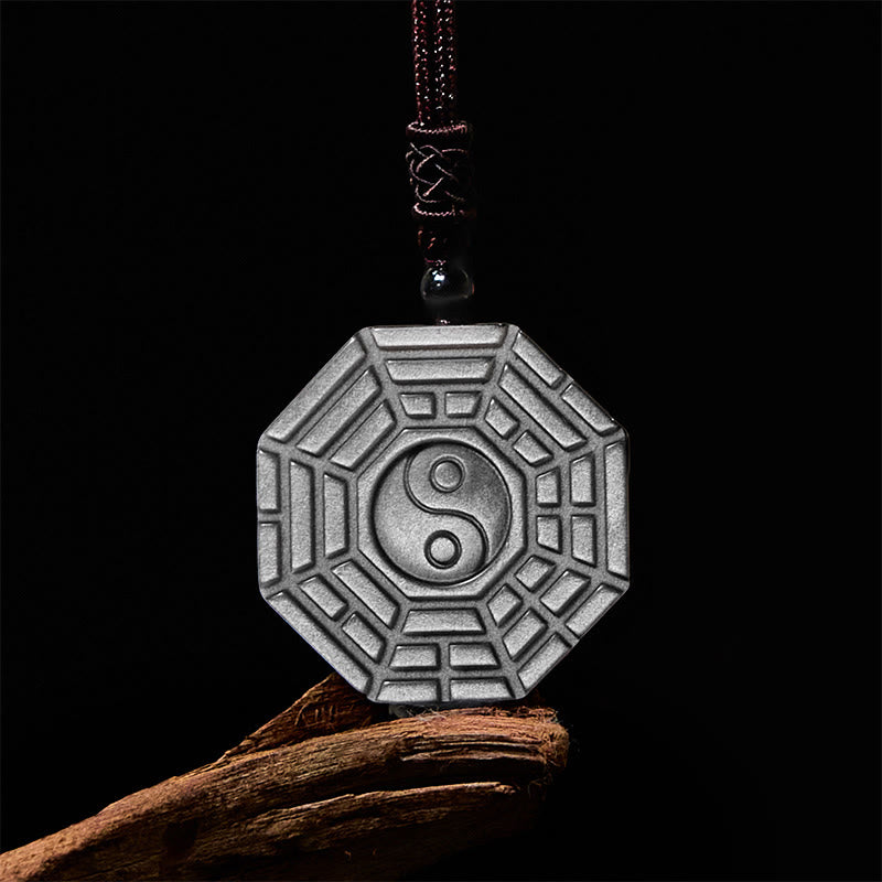 KarmaRipple's Silver Sheen Obsidian Bagua Yin Yang Symbol Protection Pendant Necklace p16