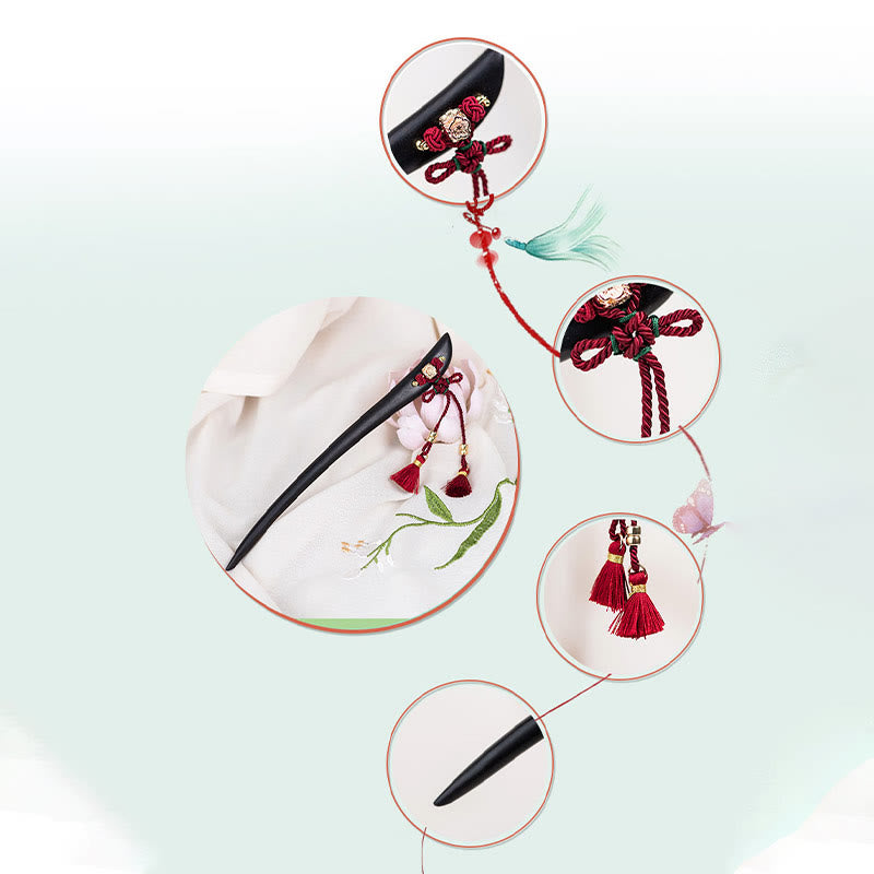 KarmaRipple's Ebony Red String Chinese Weave Tassel Protection Hairpin p6