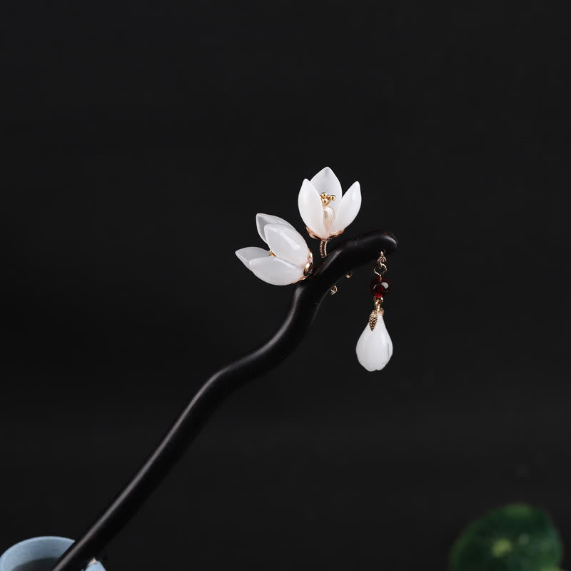 KarmaRipple's Ebony Magnolia Flower Petals Blessing Hairpin p2