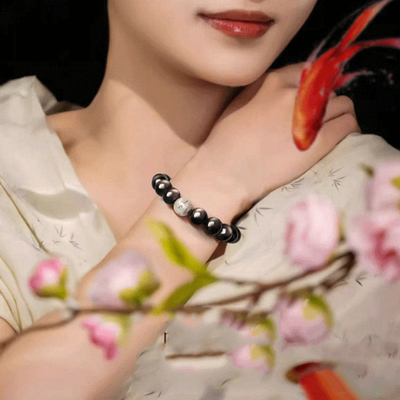 KarmaRipple's Authentic Silver Sheen Obsidian Om Mani Padme Hum Protection Bracelet p15