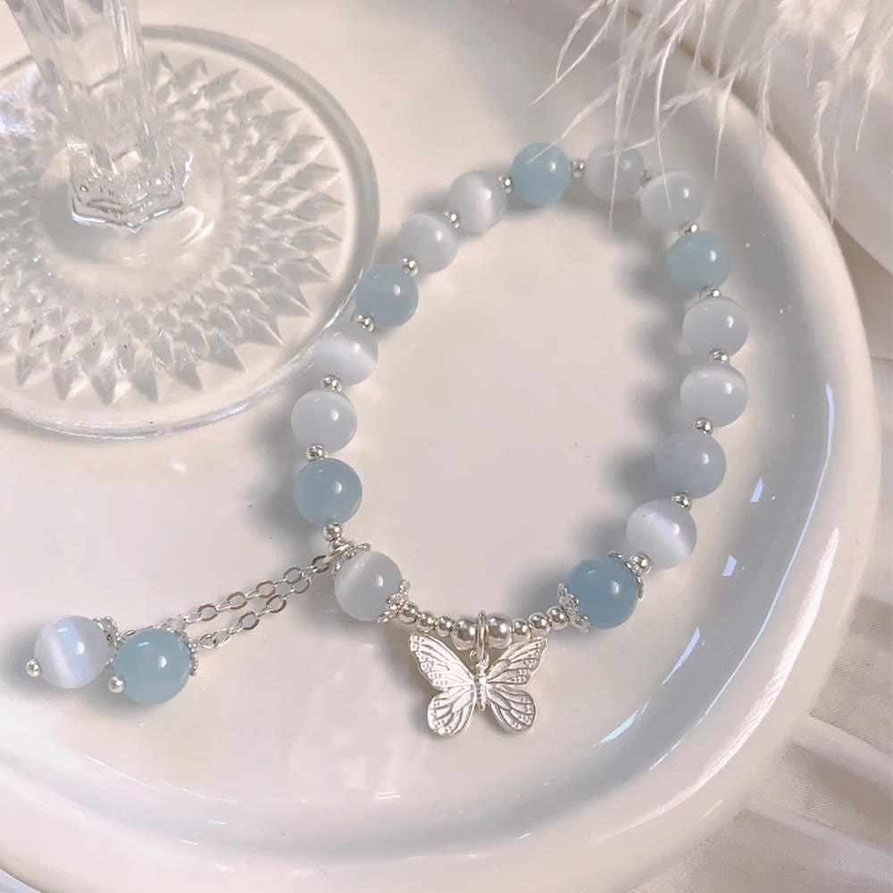 KarmaRipple's Cat's Eye Aquamarine Butterfly Talisman Support Bracelet p3