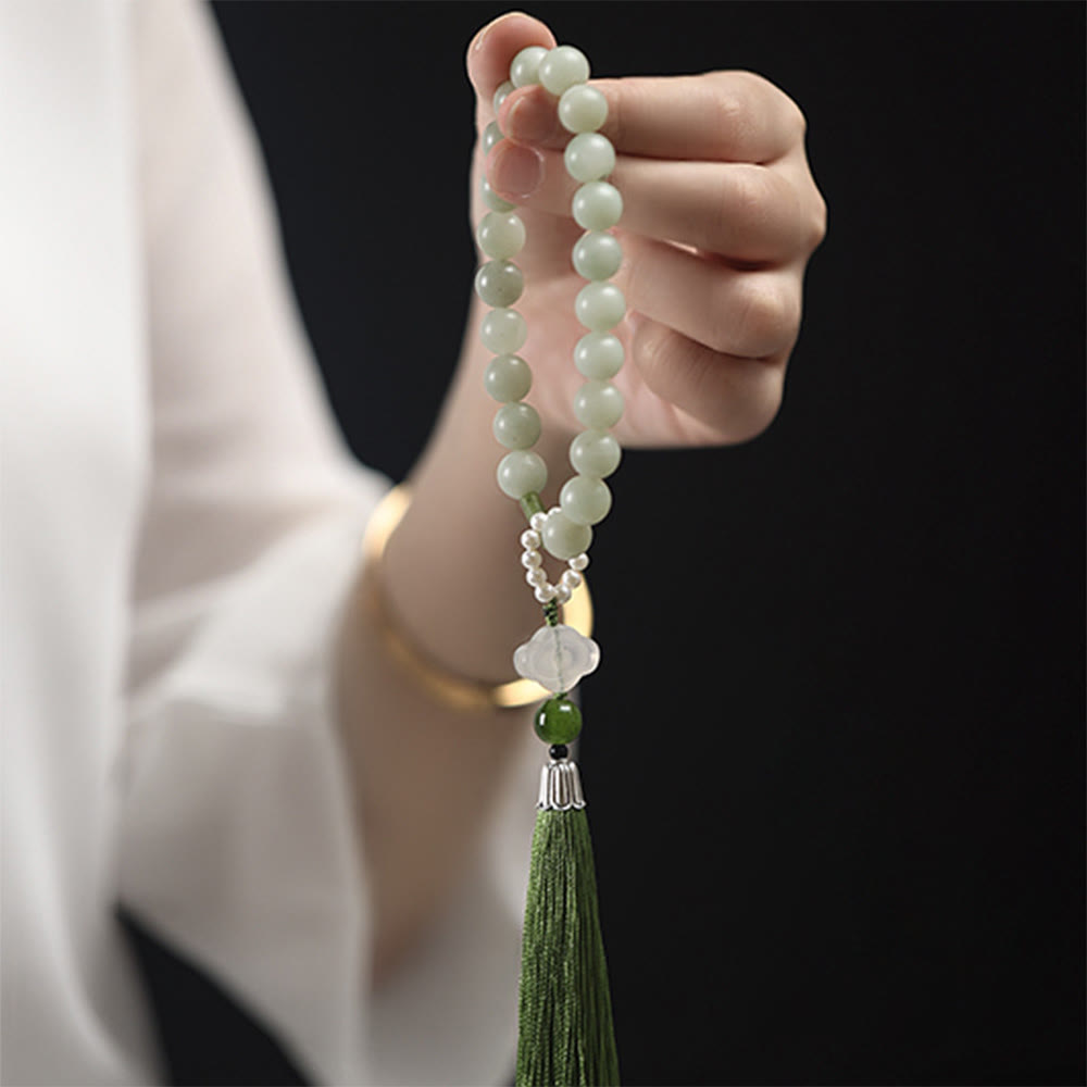 KarmaRipple's Green Jade Beadwork Pearl Prosperity Tassels Wrist Mala p9
