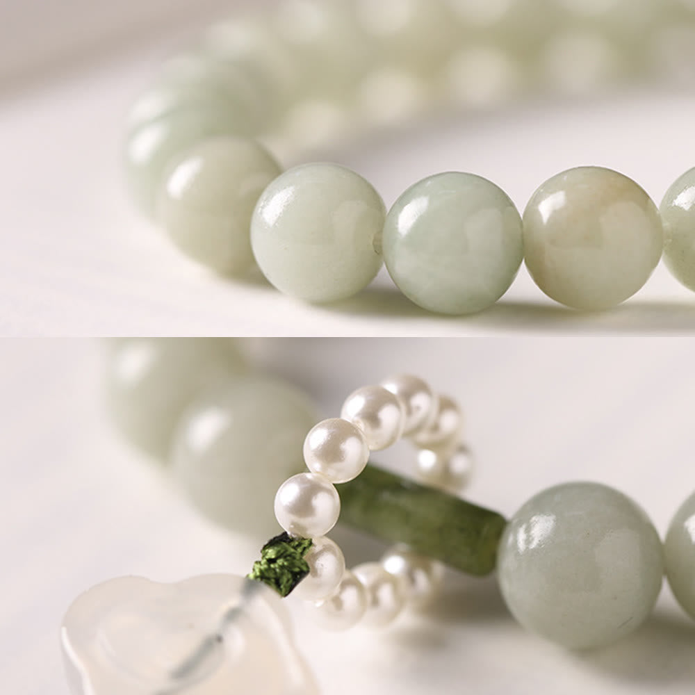 KarmaRipple's Green Jade Beadwork Pearl Prosperity Tassels Wrist Mala p12