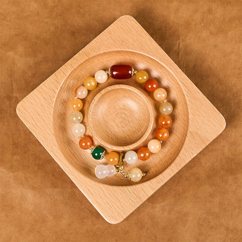 KarmaRipple's Golden Silk Jade Beadwork Gourd Wealth Fortune Bracelet p4