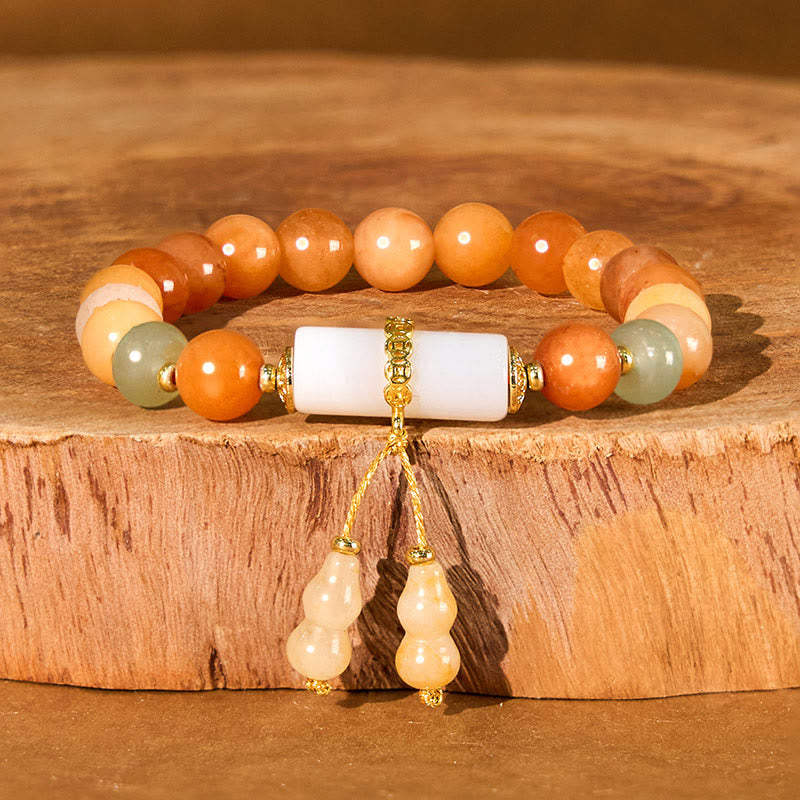 KarmaRipple's Golden Silk Jade Beadwork Gourd Ivory Gemstone Wealth Fortune Bracelet p1
