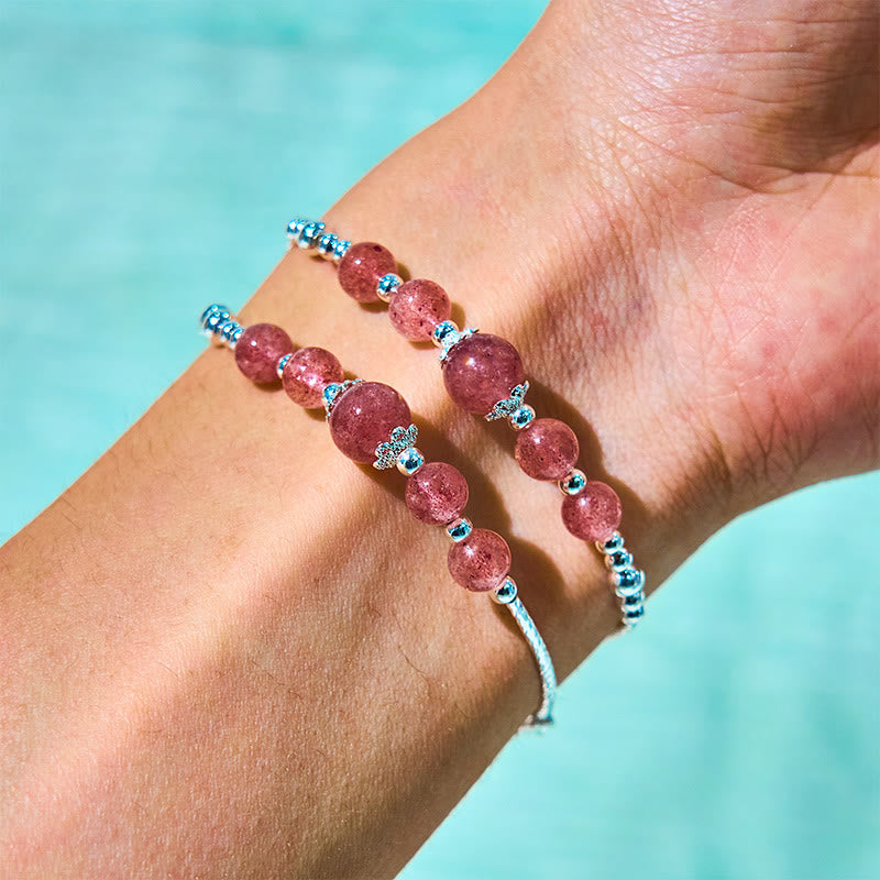 KarmaRipple's Authentic Strawberry Quartz Bow-knot Rosette Talisman Balancing Double Wrap Bracelet p6