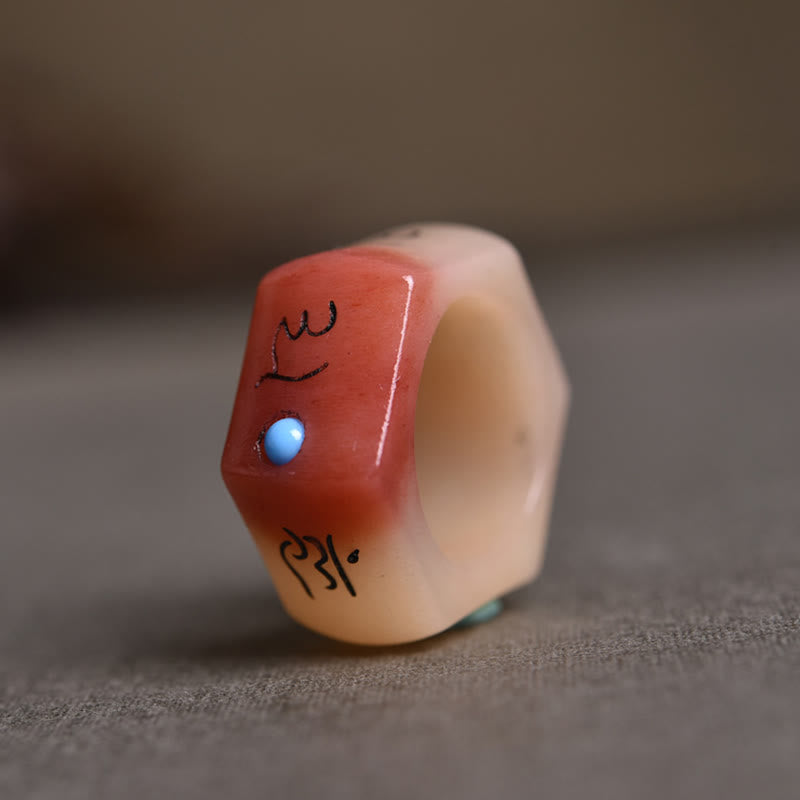 KarmaRipple's Camel Bone Om Mani Padme Hum Carving Protection Ring p9