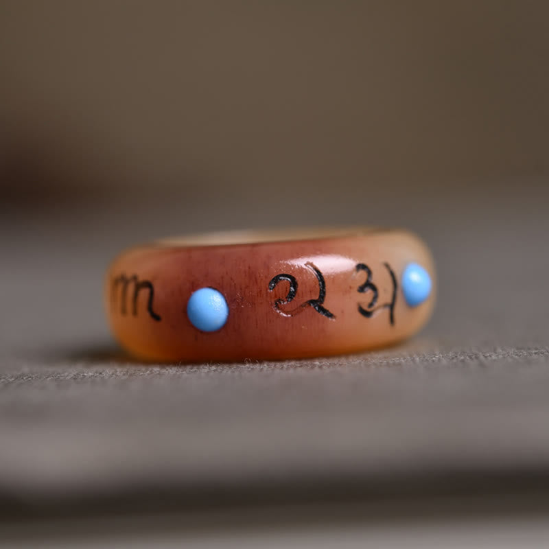 KarmaRipple's Camel Bone Om Mani Padme Hum Carving Protection Ring p7