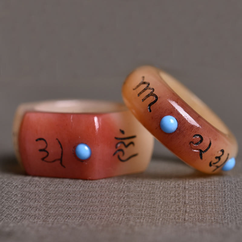 KarmaRipple's Camel Bone Om Mani Padme Hum Carving Protection Ring p8