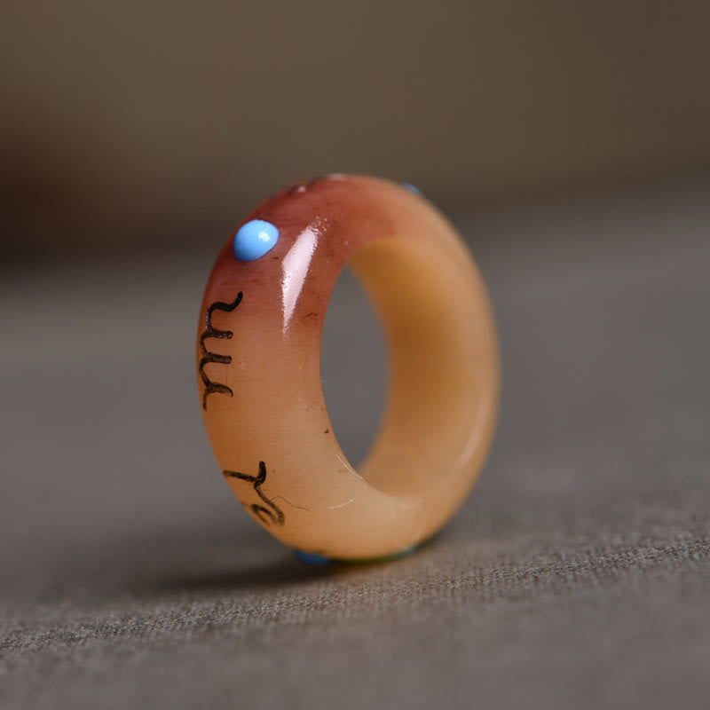 KarmaRipple's Camel Bone Om Mani Padme Hum Carving Protection Ring p10