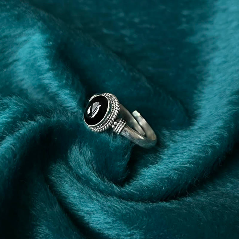 KarmaRipple's 925 Sterling Silver Handmade Black Onyx Fortune Adjustable Ring p6
