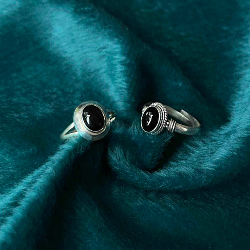 KarmaRipple's 925 Sterling Silver Handmade Black Onyx Fortune Adjustable Ring p12