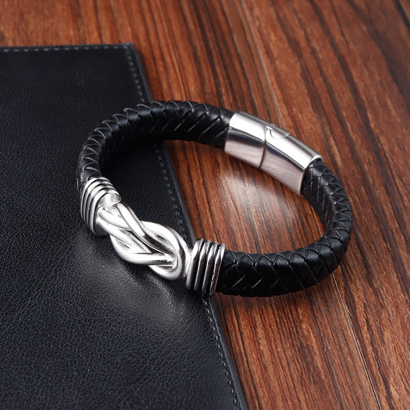KarmaRipple's Endless Weave Pattern Titanium Steel Balance Leather Buckle Bracelet p10