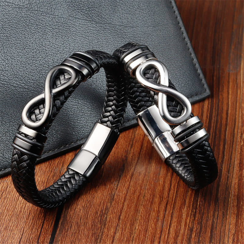 KarmaRipple's Endless Weave Design Titanium Steel Strengthen Woven Leather Buckle Bracelet p4