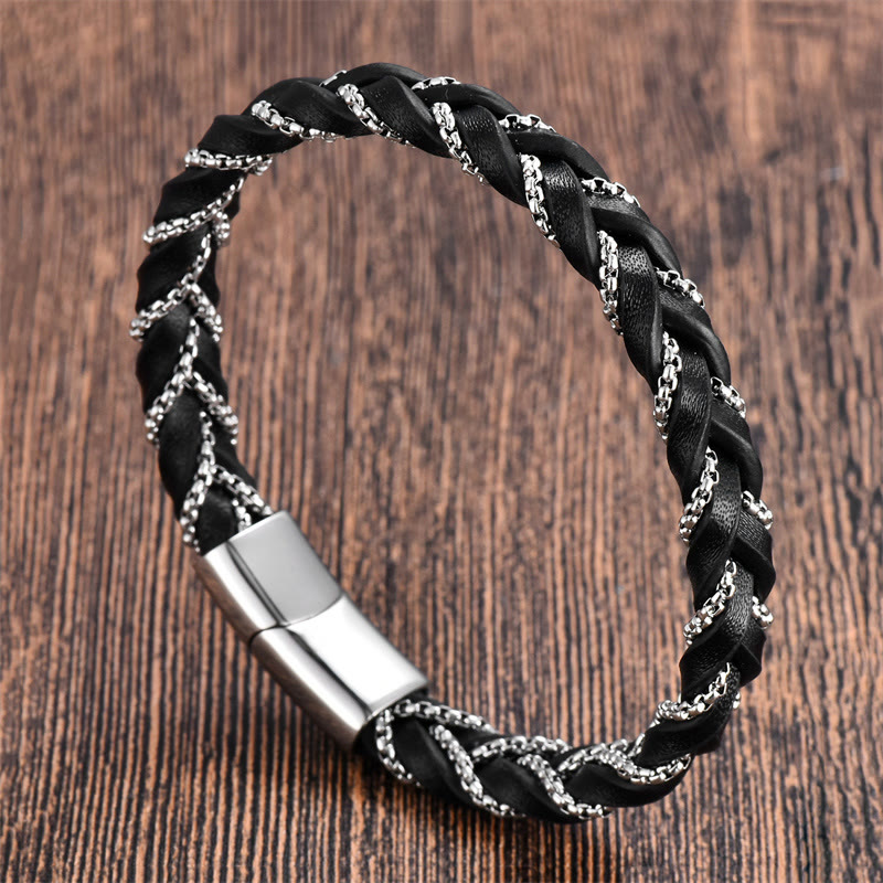 KarmaRipple's Simple Design Titanium Steel Calm Woven Leather Buckle Bracelet p15