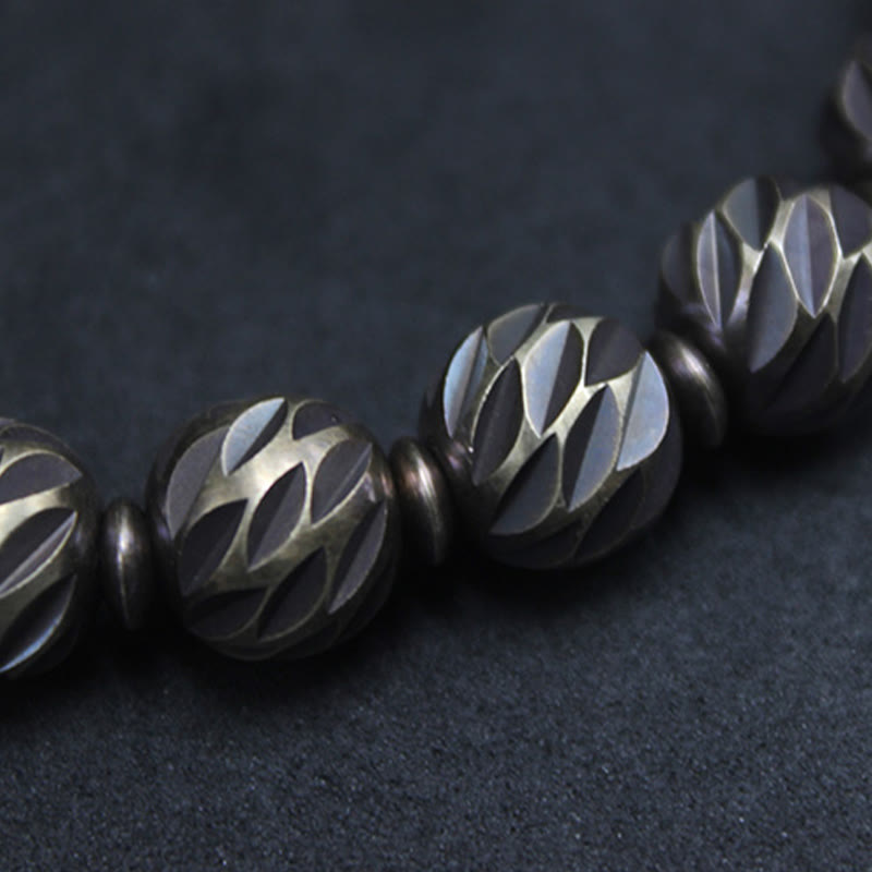 KarmaRipple's Vintage Distressed Knife Carving Pattern Bronze Brass Beadwork Wealth Bracelet p4