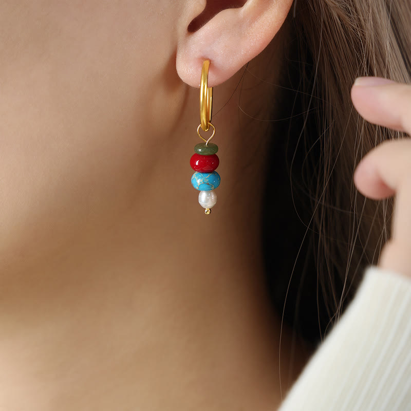 KarmaRipple's Tibetan Marnyi Stone'sign Authentic Red Agate Pearl Confidence Titanium Steel Earrings p13