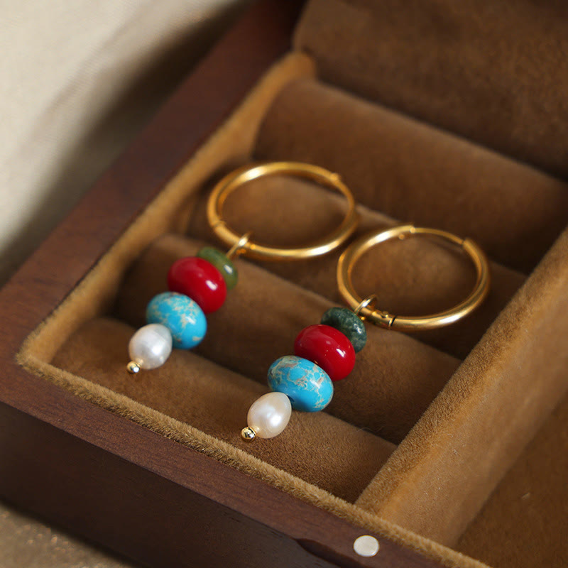 KarmaRipple's Tibetan Marnyi Stone'sign Authentic Red Agate Pearl Confidence Titanium Steel Earrings p5