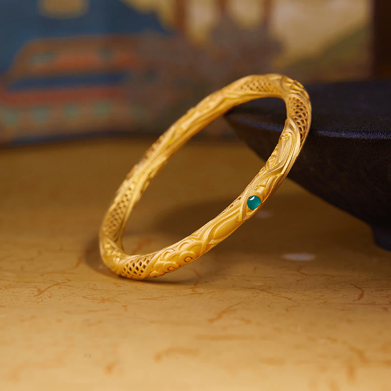 KarmaRipple's 999 Sterling Silver Golden Flower Hollow Design Blessing Bracelet Bangle p12