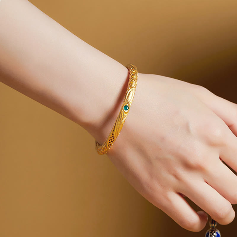 KarmaRipple's 999 Sterling Silver Golden Flower Hollow Design Blessing Bracelet Bangle p8