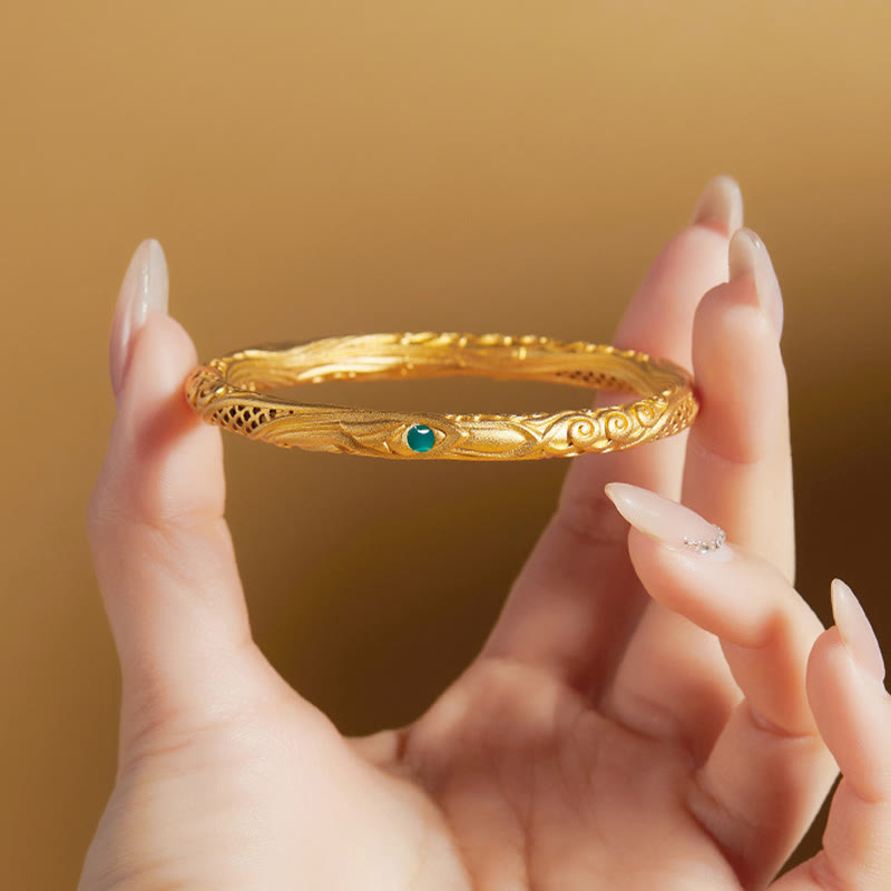 KarmaRipple's 999 Sterling Silver Golden Flower Hollow Design Blessing Bracelet Bangle p4