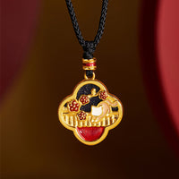 KarmaRipple's 925 Sterling Silver Plum Blossom Cat Four Leaf Clover Blessing Pendant Necklace